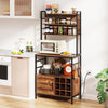 Coffee Bar Cabinet with S-Shaped Hooks and Wine Bottle Holders-Rustic Brown - Gallery View 1 of 10