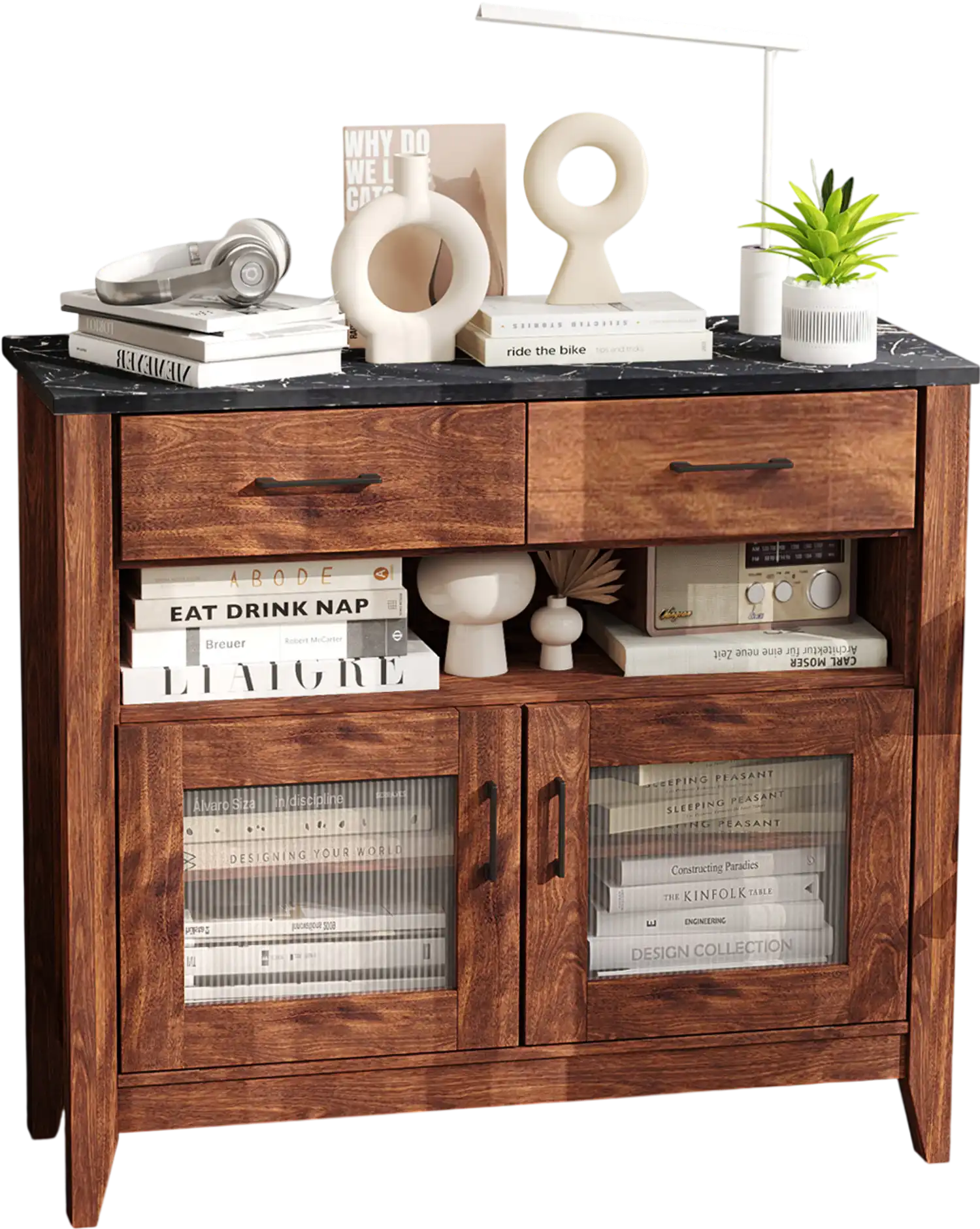 Costway Coffee Bar Cabinet Sideboard Buffet 2 Drawers 1 Open Compartment 496781532 New
