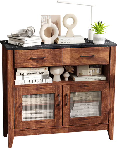 Costway Coffee Bar Cabinet Sideboard Buffet 2 Drawers 1 Open Compartment 496781532 New