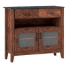 Coffee bar cabinet in brown with faux marble top, featuring 2 drawers, 2 door cabinets, and an open shelf for versatile.