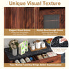 Coffee bar cabinet in brown featuring faux marble tabletop, elegant wood grains, and diverse storage options for.