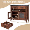 Coffee bar cabinet with two drawers, open compartment, and faux marble top, featuring diverse storage and elegant wood.