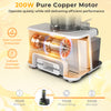 Cold press juicer with 5.3" feed chute, 200W motor, 28oz capacity, and reverse function for efficient juice extraction.