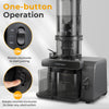 Cold press juicer with 5.3" feed chute, reverse function, and 28oz capacity for efficient juice extraction.