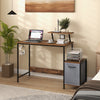 Computer desk with reversible storage drawer, moveable shelf, and industrial style for home or office use.