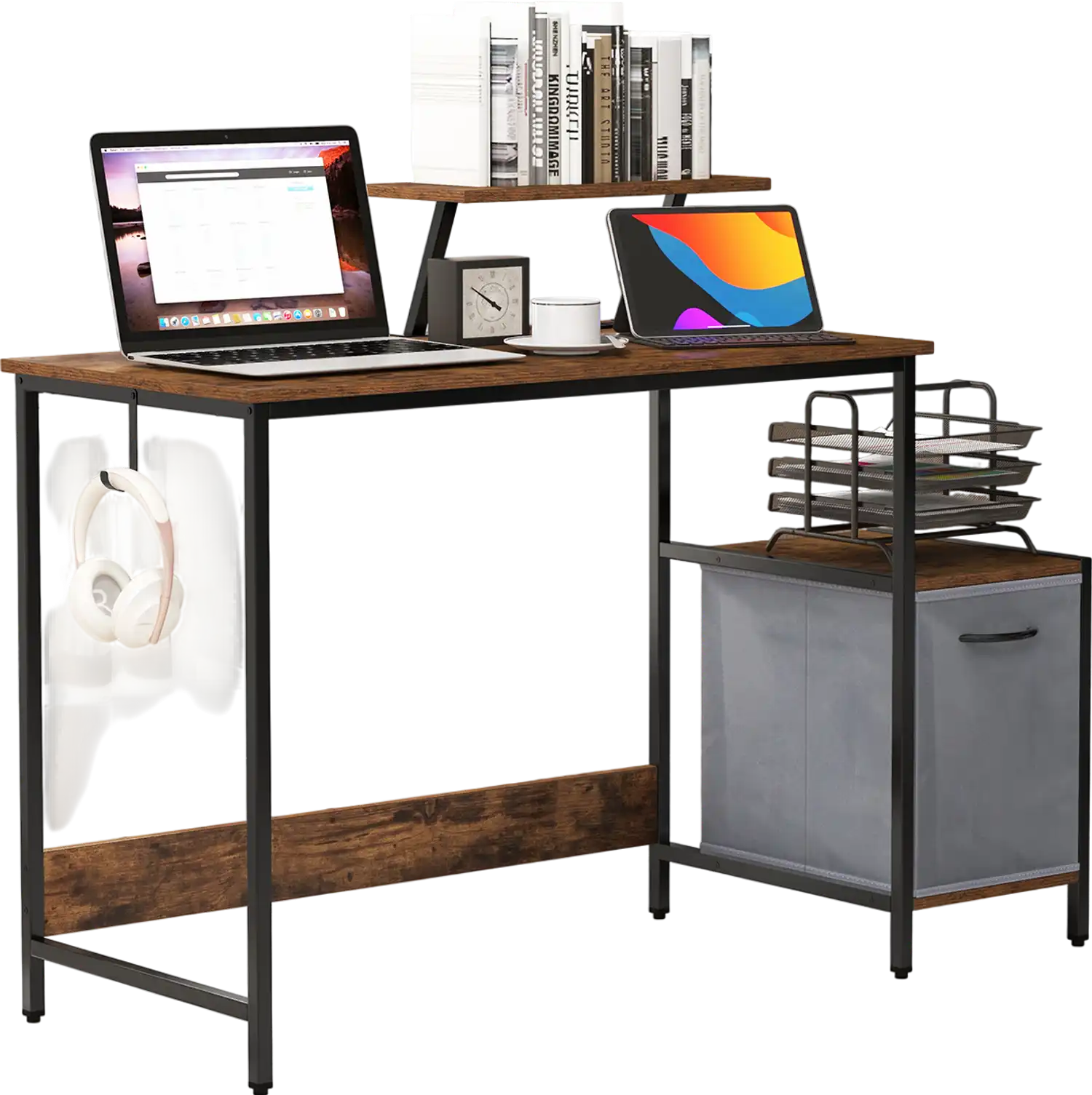 Costway Reversible Storage Drawer Computer Desk Brown 87142035 New