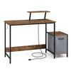 Computer desk with reversible storage drawer, moveable shelf, and industrial style, perfect for home or office use.