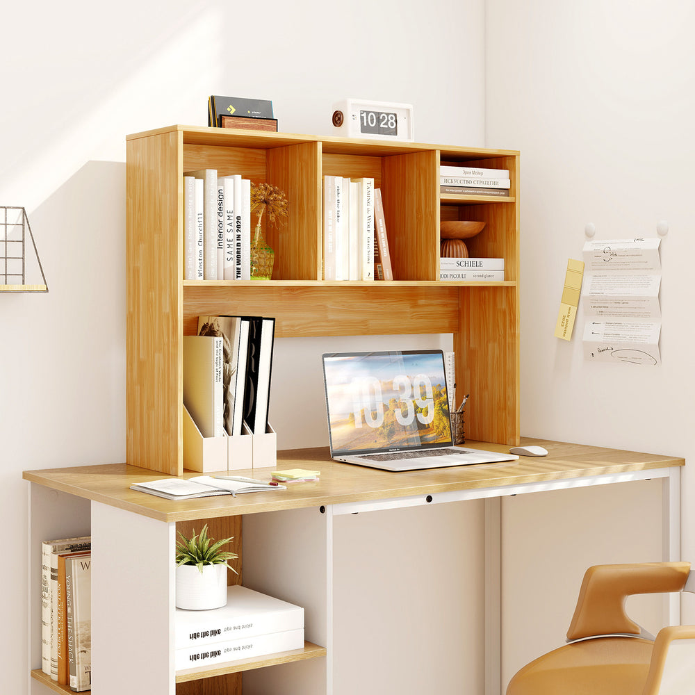 Computer Desktop Bookcase with 4 Cubbies and Open Back Compartment-Beige - Gallery View 1 of 10