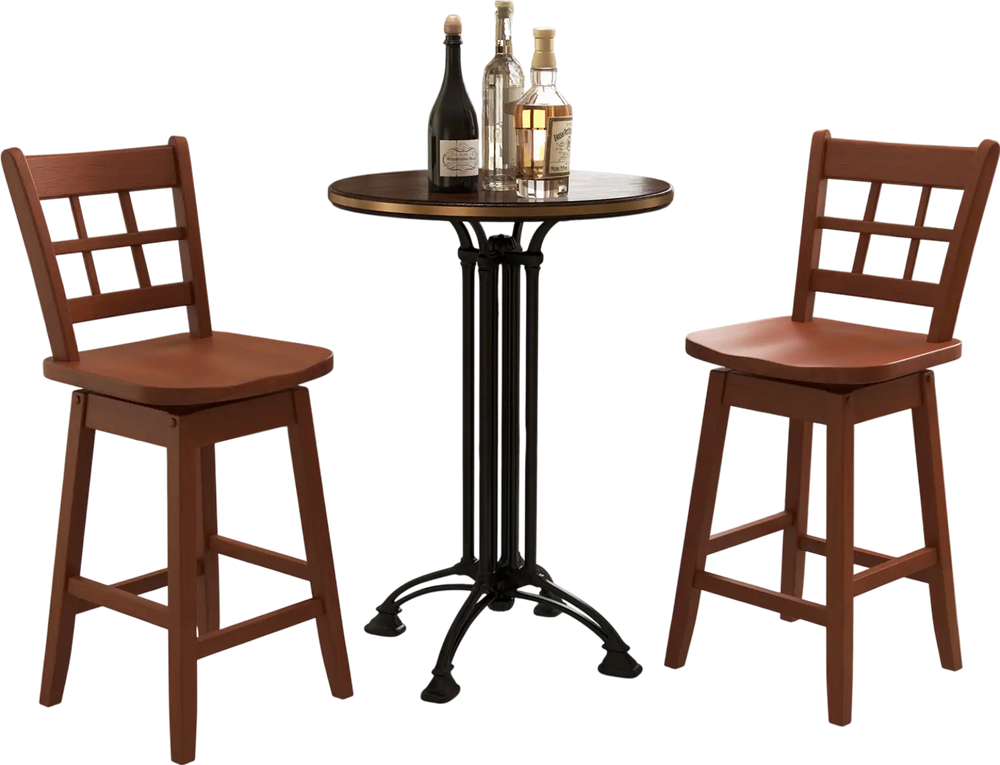 Counter height barstools set of 2 in brown with hollow back design, perfect for stylish kitchen or dining areas.