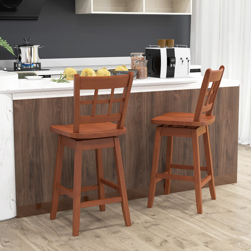 Counter height barstools set of 2 with brown rubber wood, featuring a stylish hollow back and ergonomic seat for.