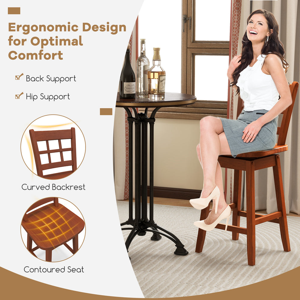 Counter height barstool set with ergonomic design, hollow back, and contoured seat for optimal comfort and support.