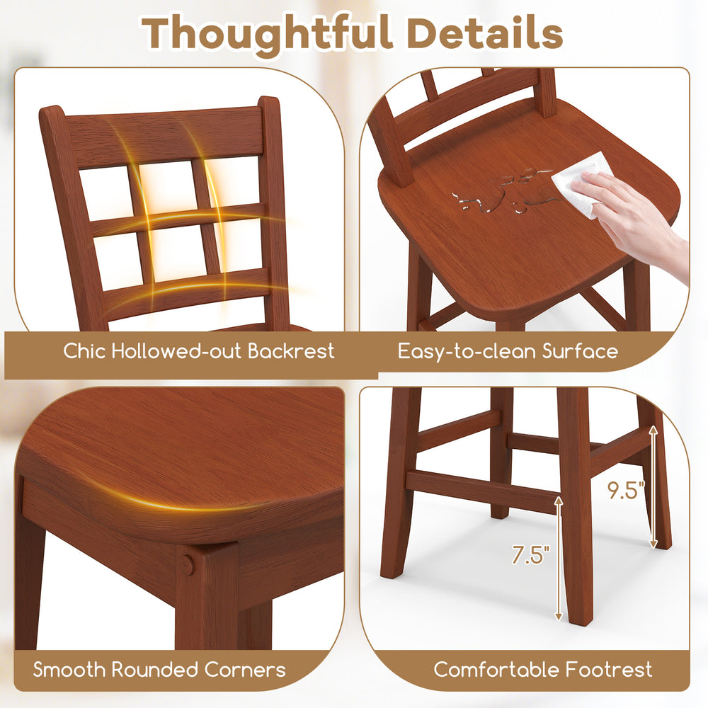 Counter height barstool with a stylish hollow back, ergonomic seat, and smooth rounded corners for comfort and safety.