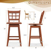 Counter height barstool set with 6-grid hollow back, brown rubber wood frame, ergonomic seat, ideal for kitchen use.