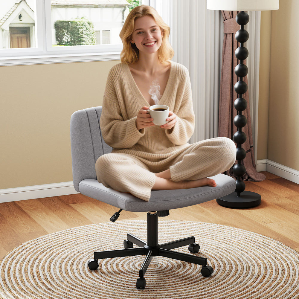 Criss Cross Chair with Wheels Cross-Legged Swivel Desk Chair with Soft-Padded Wide Seat-Gray - Gallery View 1 of 11