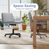 Gray Criss Cross Chair with wheels features a soft-padded wide seat, ideal for space-saving and cross-legged seating.