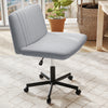 Gray Criss Cross Chair with wheels features a wide padded seat and adjustable height for comfortable desk use.