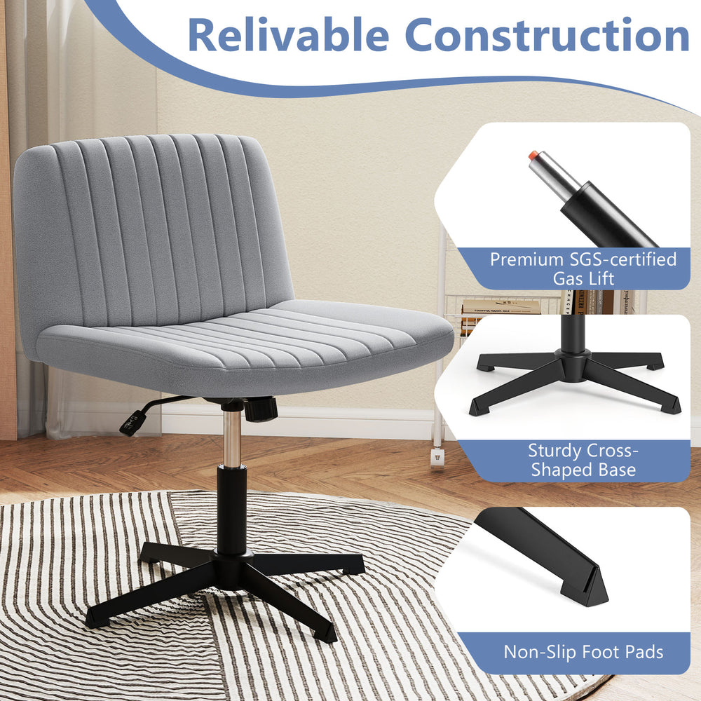 Gray Criss Cross-Legged Swivel Desk Chair with sturdy base and non-slip foot pads, ideal for comfortable cross-legged.