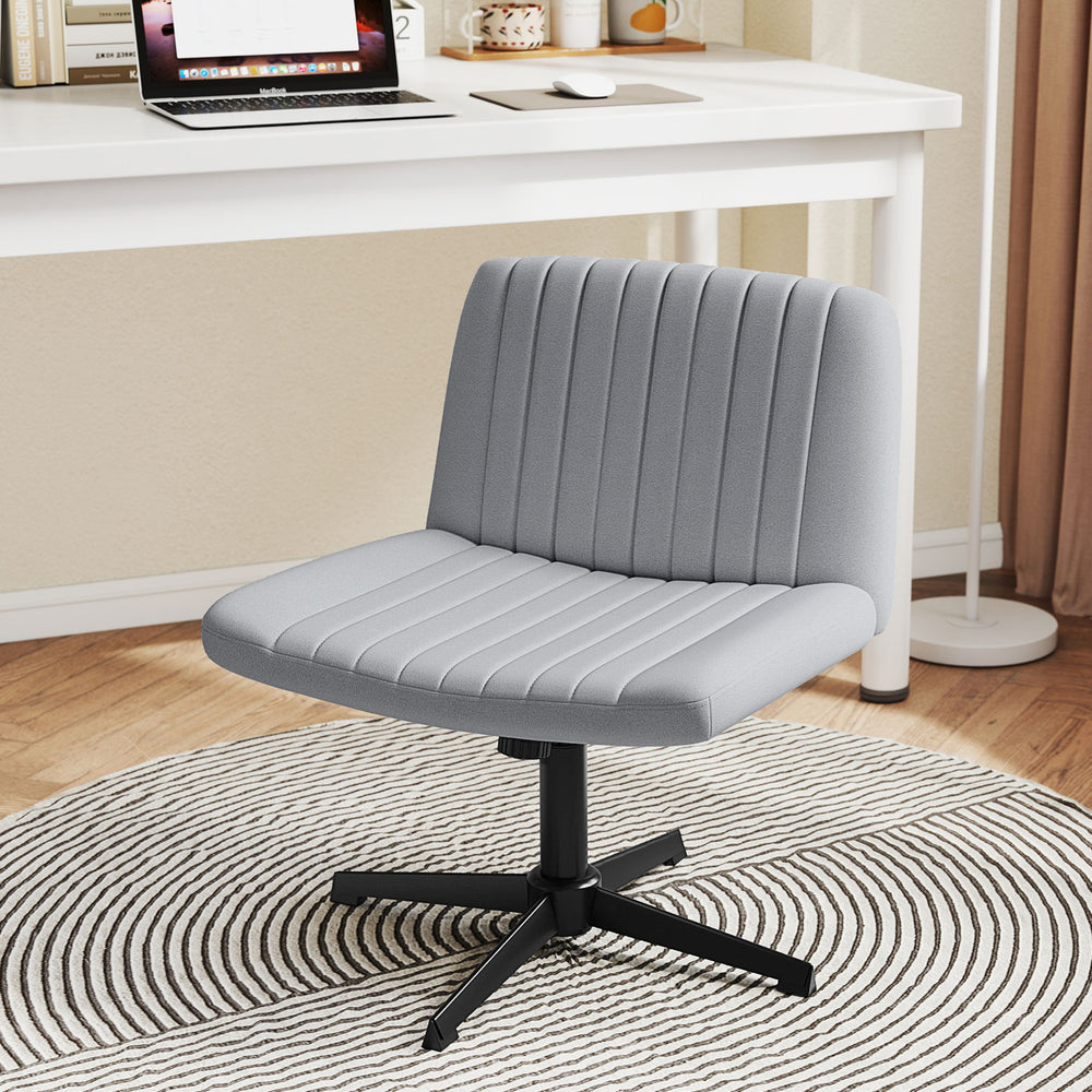 Gray Criss Cross-Legged Swivel Desk Chair with a wide seat, contoured shape, and sturdy cross-shaped base for comfort.