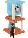 Cute monster-themed cat tower in blue with plush fabric, featuring a cozy condo and sisal scratching post for playful.