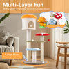 Cute mushroom cat tree featuring padded platforms and sisal scratching posts, perfect for climbing and play.