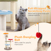 Cute mushroom cat tree featuring sisal scratching posts and a plush dangling ball for playful interaction and cozy.