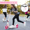 Portable folding sports kick scooter in pink with adjustable height, LED wheels, and kickstand for kids' fun.