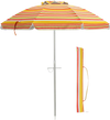 6.5ft beach umbrella with orange and yellow stripes, featuring UPF 50+ sun protection and a carry bag for easy.