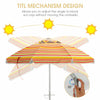 6.5 feet beach umbrella with orange stripes, featuring a tilt mechanism for sun protection and a carry bag for easy.