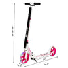 Detail view of the pink Portable Folding Sports Kick Scooter showcasing its LED wheels and premium aluminum.