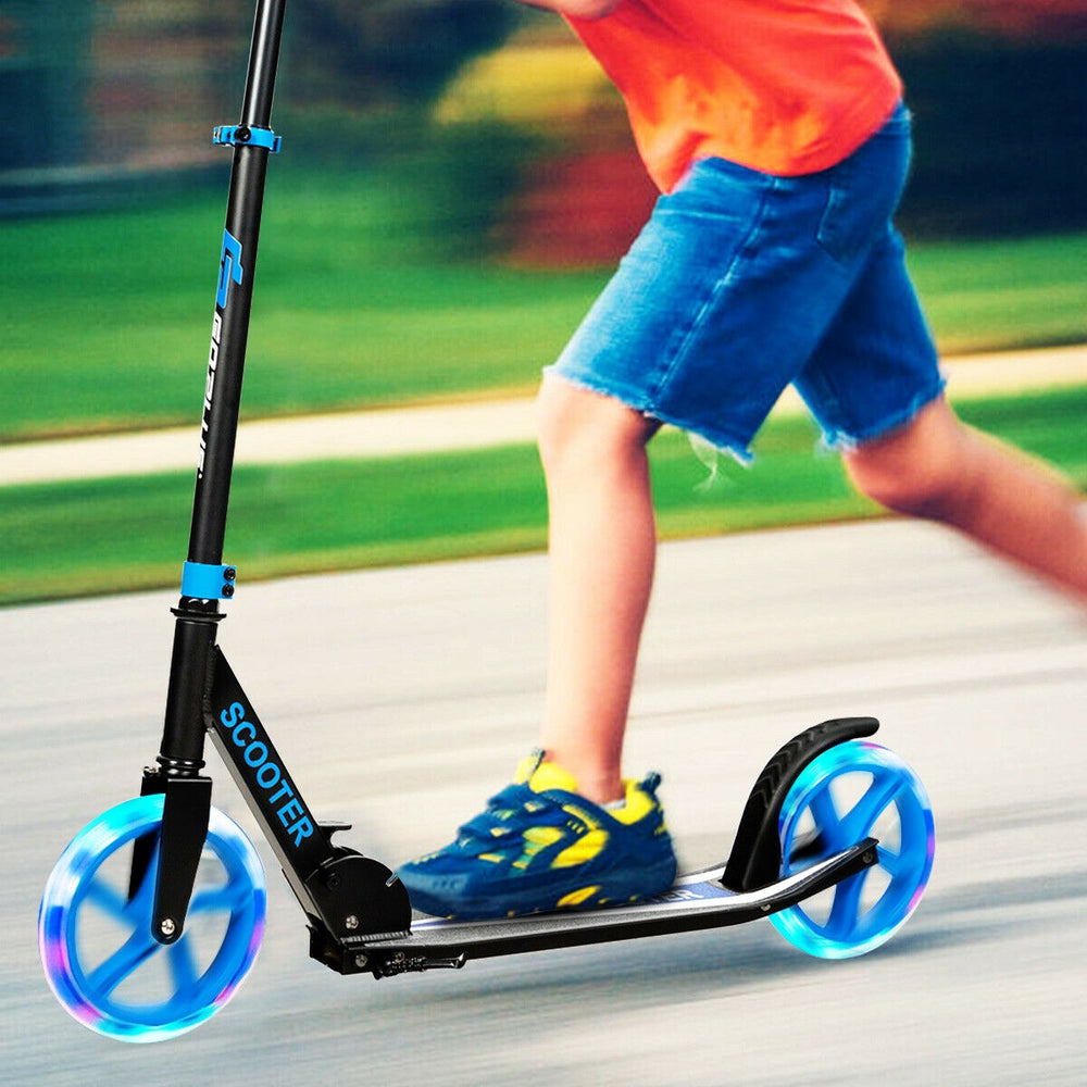 Portable Folding Sports Kick Scooter with LED Wheels-Blue - Gallery View 1 of 11
