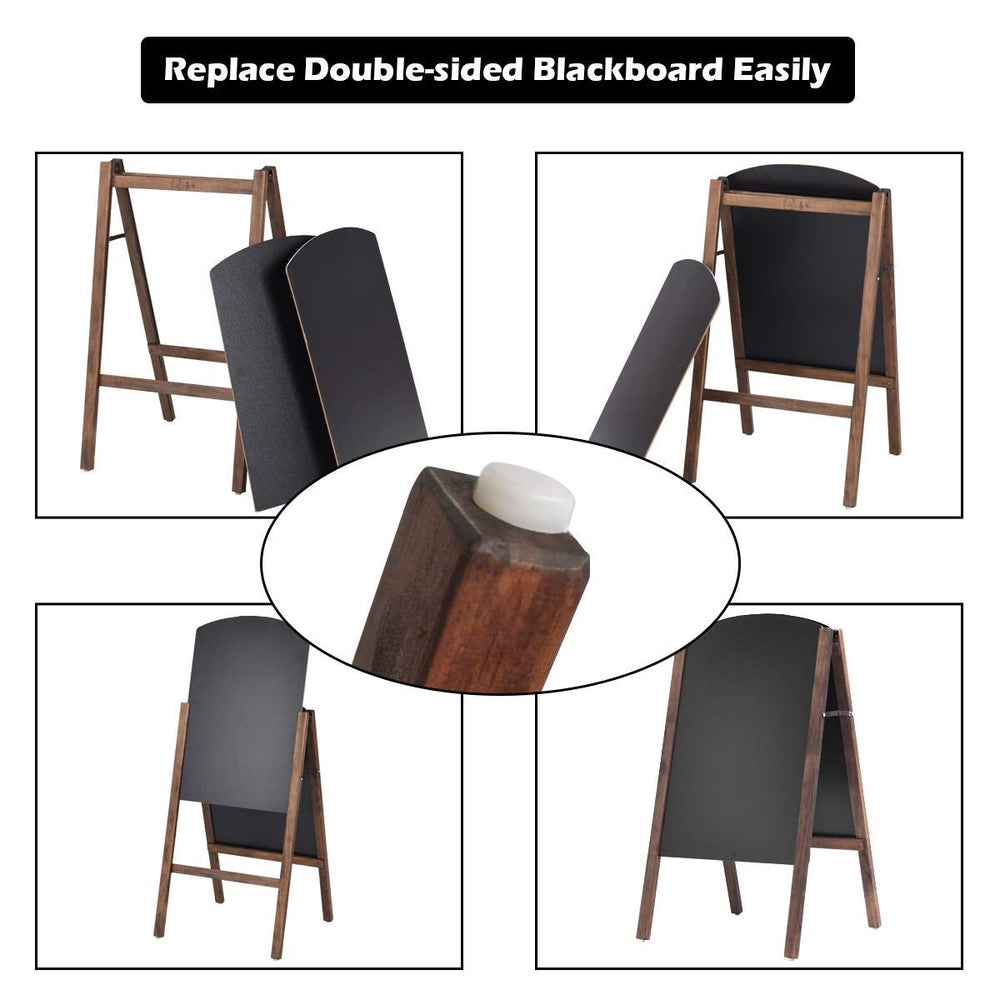 Double-sided 40-inch wood A-frame chalkboard with pull-out design for versatile sidewalk signage and announcements.