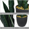 Close-up of the 35.5-inch artificial snake plant with realistic leaves in a stable black pot, perfect for indoor decor.