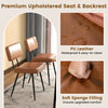 Brown dining chair set of 2 with padded backrest, waterproof PU leather, and soft sponge filling for comfort.