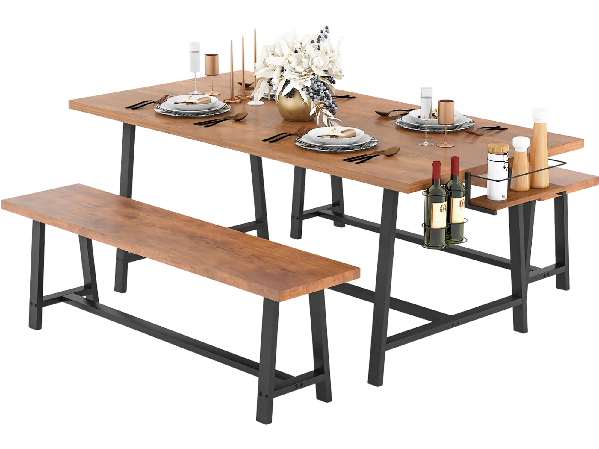 Costway 3-Piece Dining Table Set for 5-7 w/ 2-Bottle Wine Rack & Condiment Holder 47328561 New