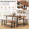 Dining table set for 5-7 featuring a 2-bottle wine rack and condiment holder, designed for stability and industrial.