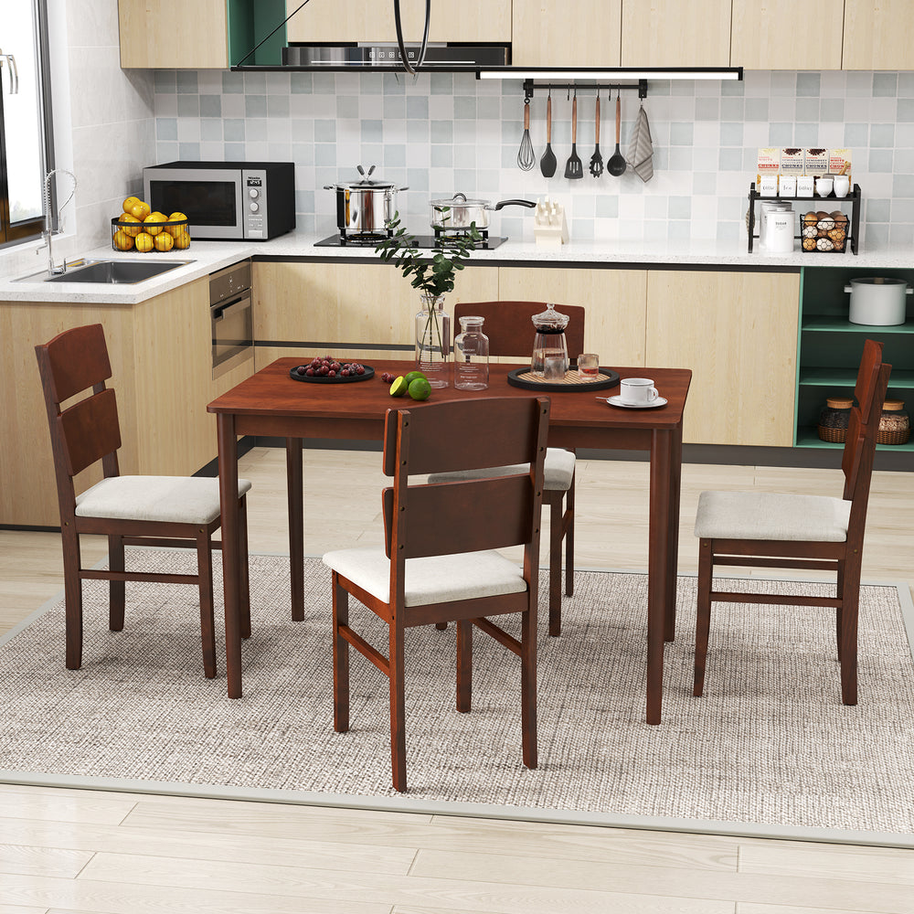 5-Piece Dining Table Set with High Curved Back for 4 People-Walnut - Gallery View 1 of 10