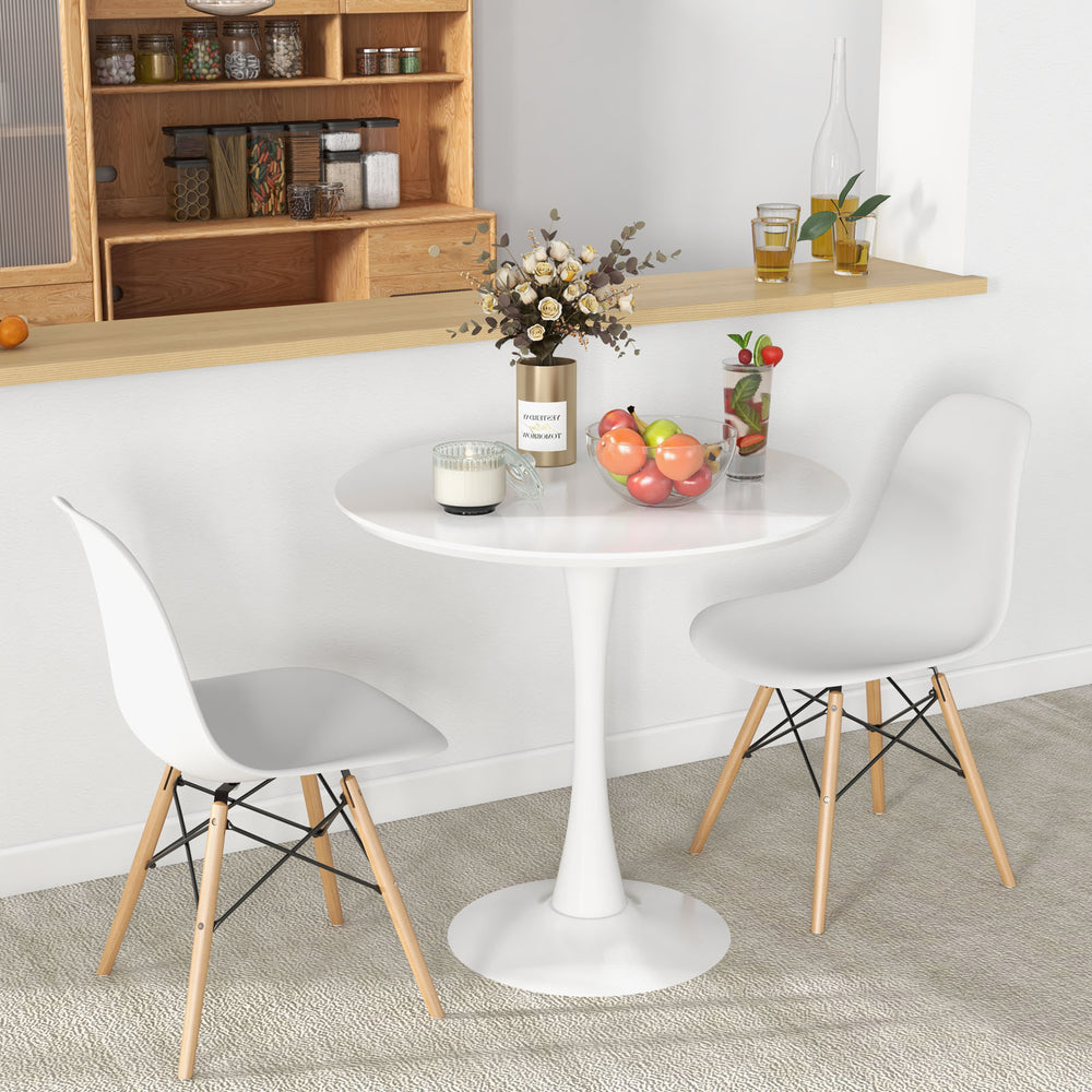 Modern 32-inch white tulip dining table with MDF top, perfect for small spaces and seating up to 4 people.