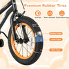 Close-up of the 14-inch kids bike tire featuring anti-slip, shock-absorbing rubber for safe riding.