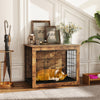 Dog crate furniture with cushion and double doors, ideal for small/medium dogs, placed in a stylish living room setting.