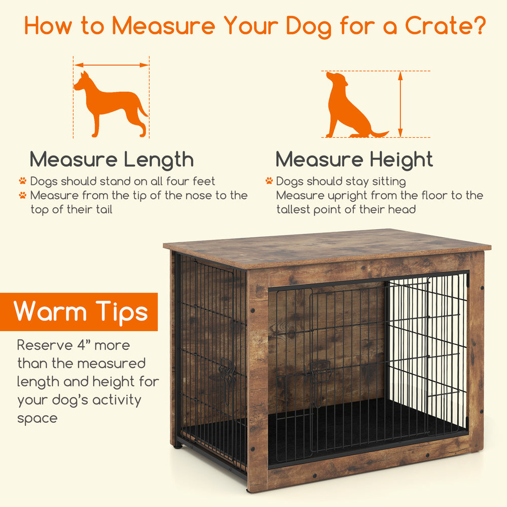 Dog crate furniture with cushion, double doors, and chew-resistant metal frame for small/medium dogs, ideal for cozy.