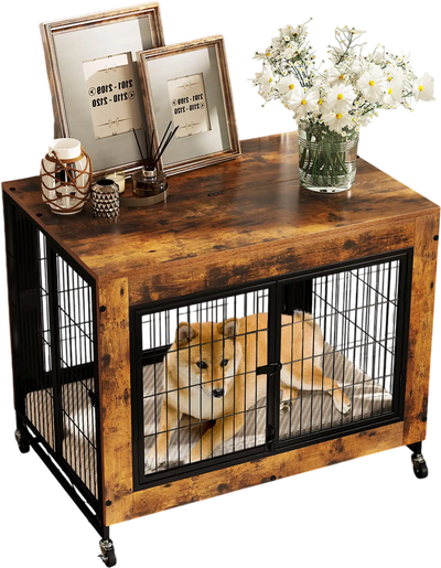 Costway Industrial Dog Kennel 3 Lockable Doors Flip-up Top Rustic Brown 731489265 New