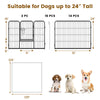 16-panel dog playpen with a large door, 24 inches high, featuring durable metal construction for indoor and outdoor use.