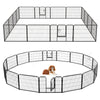 16-panel dog playpen with lock and large door, 24 inches high, suitable for indoor and outdoor use.