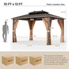 10x13ft double-roof patio gazebo with galvanized steel roof, featuring curtains and netting for outdoor comfort and.