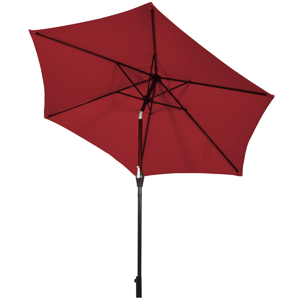 Dark red 10 feet outdoor patio umbrella with tilt adjustment and crank, ideal for sun protection and easy operation.