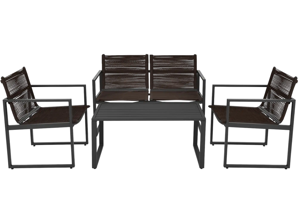 4 Pieces Patio Furniture Conversation Set with Sofa Loveseat