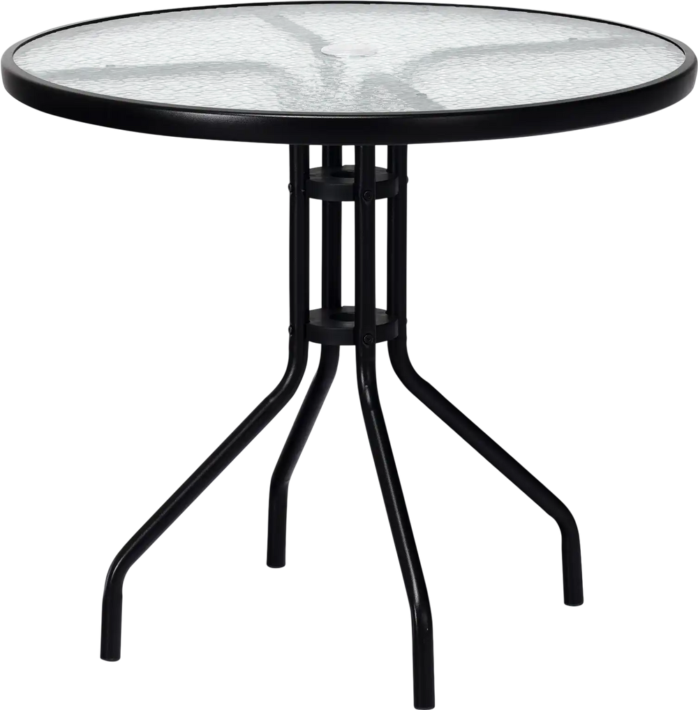 32 Inch Outdoor Patio Round Tempered Glass Top Table with Umbrella Hole