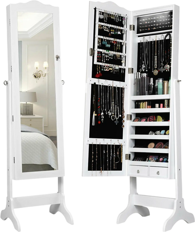 Costway LED Jewelry Armoire Cabinet Full Length Mirror 4 Tilting Angles 53491602 New