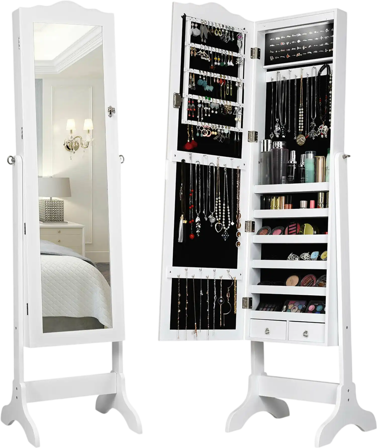 Costway 14 LED Jewelry Armoire Cabinet Full Length Mirror 53491602 New