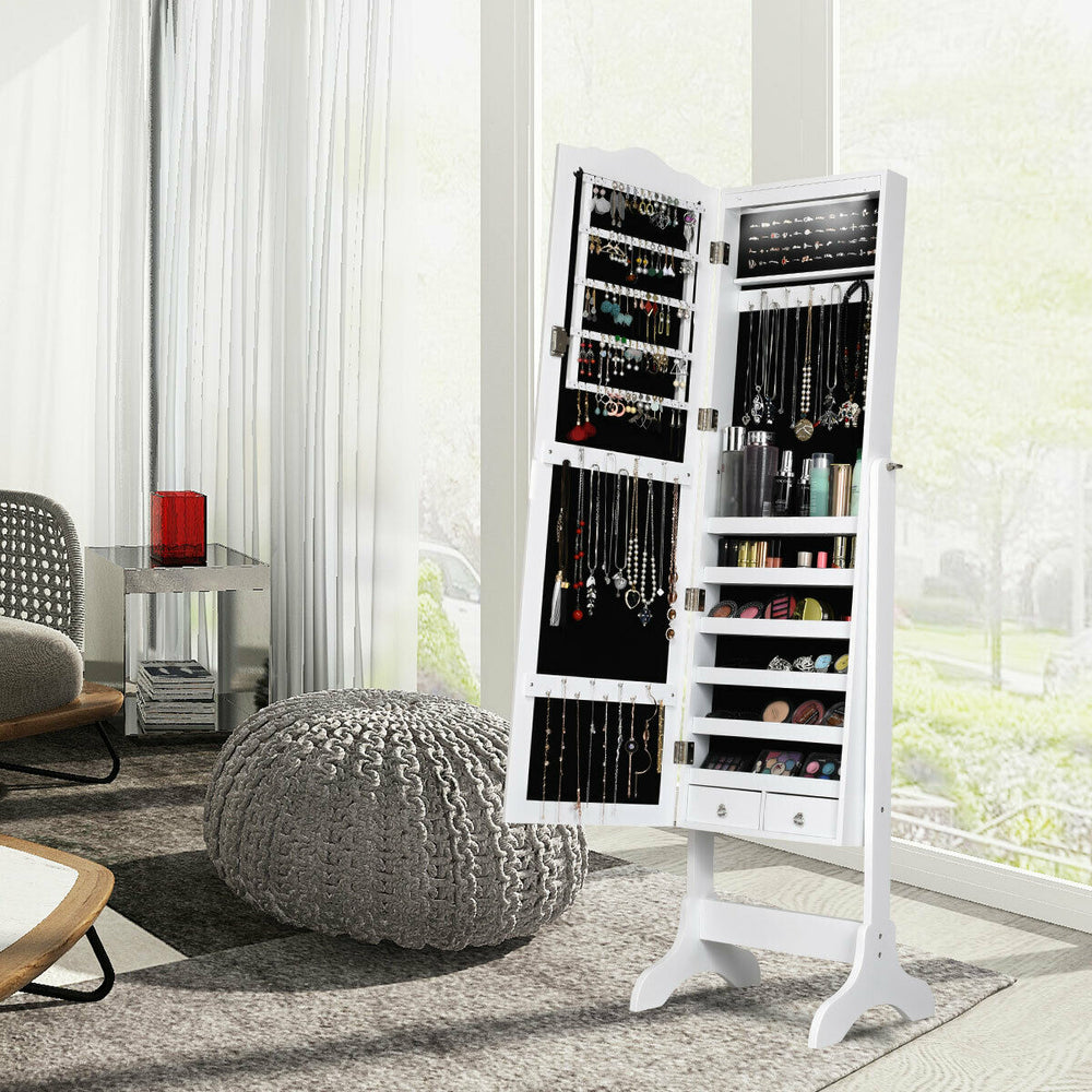 14 LED Jewelry Armoire Cabinet with Full Length Mirror and 4 Tilting Angles-White - Gallery View 1 of 13